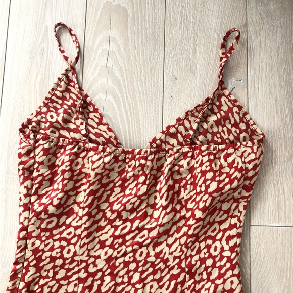 Pretty Little Thing Red Leopard Frill Hem Midi Dress Size 4 - Picture 6 of 12